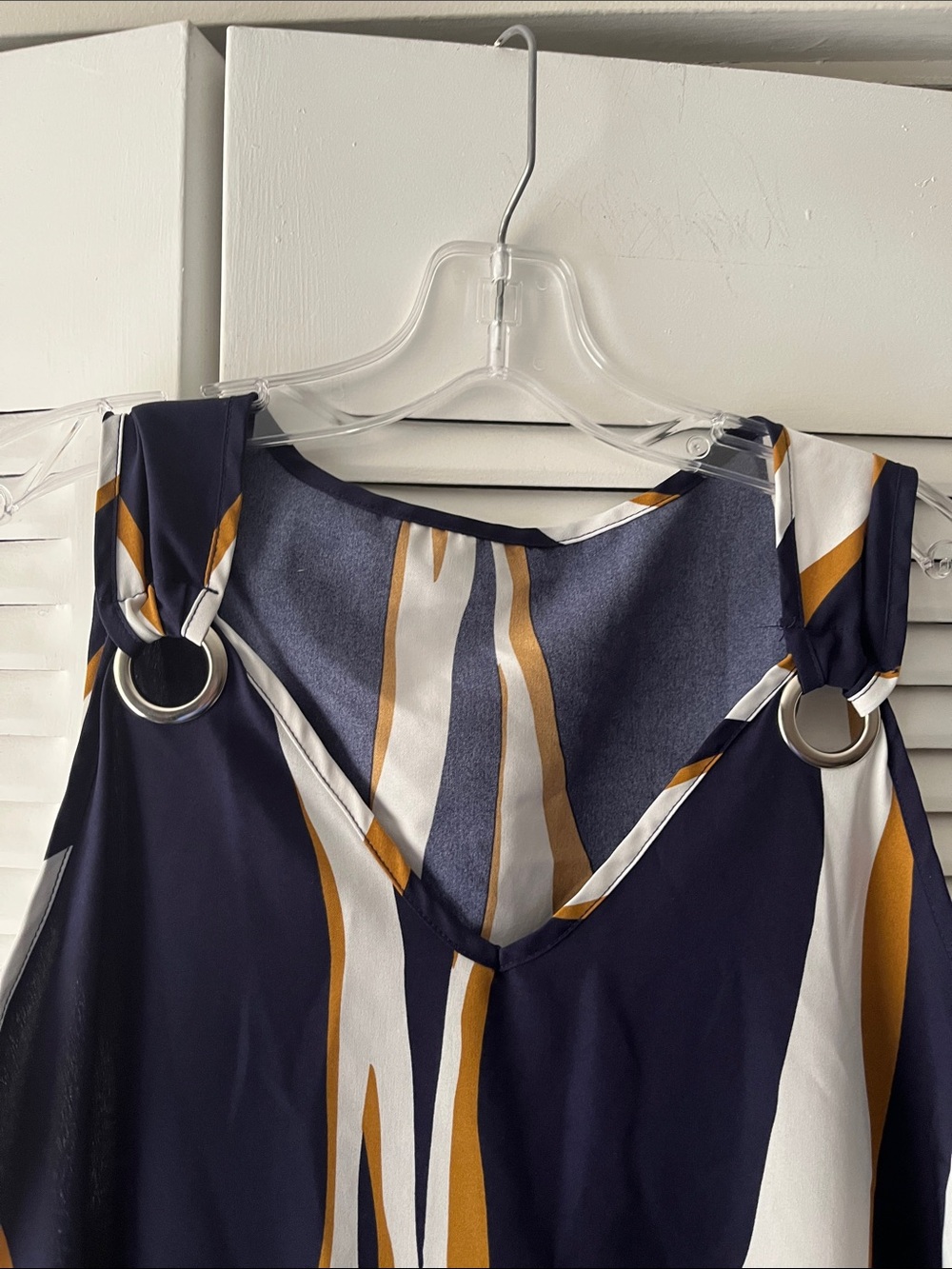SHEIN Sleeveless Wave-Print flare Shift Dress Sz XL - Navy, White & Tan